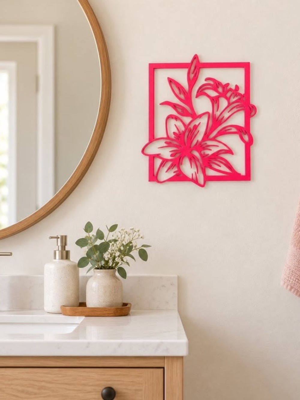 Hot Pink 3D Printed Lily Wall Art | Unique Floral Wall Decor | Artist Made